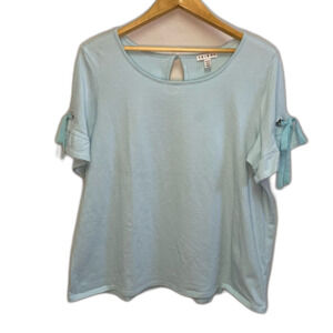 Tribal Aqua White Mini Stripe Ruffled Tie Short Sleeve T-Shirt Size XXL